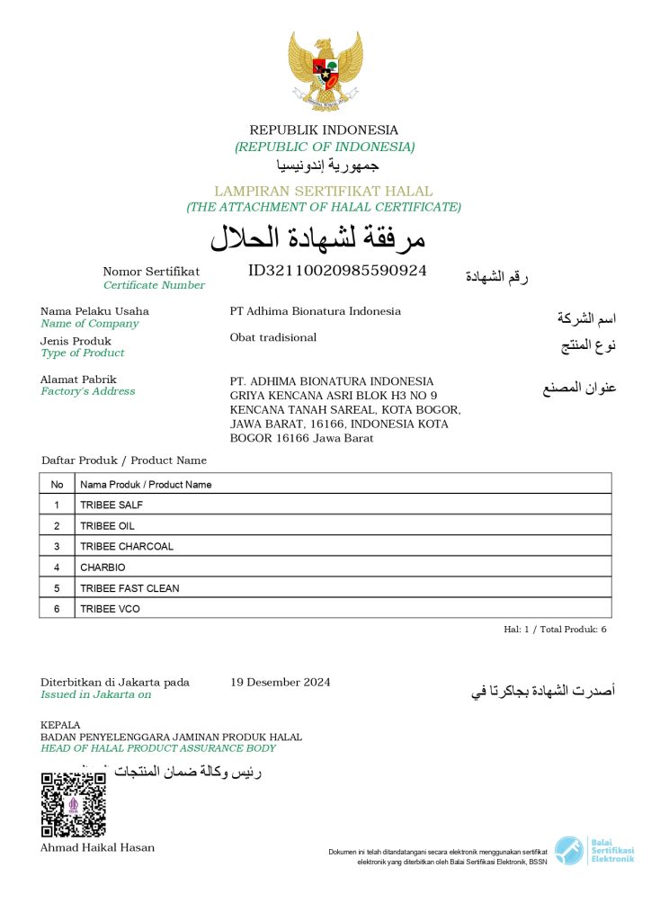 Sertifikat Halal Tribee Oil